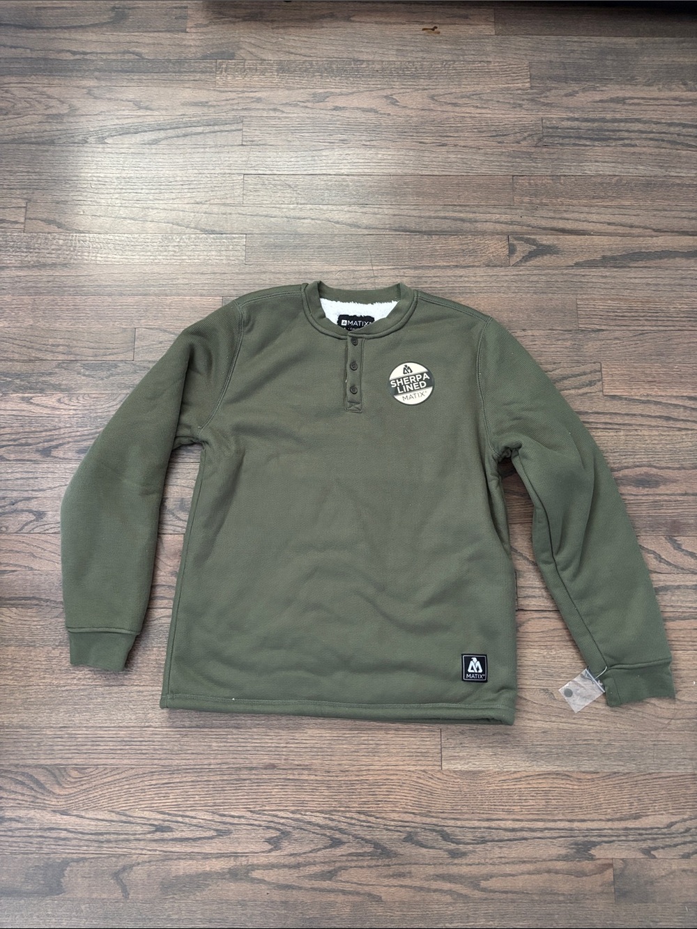 Matix Olive Green Sherpa-Lined Henley Crewneck Sweater